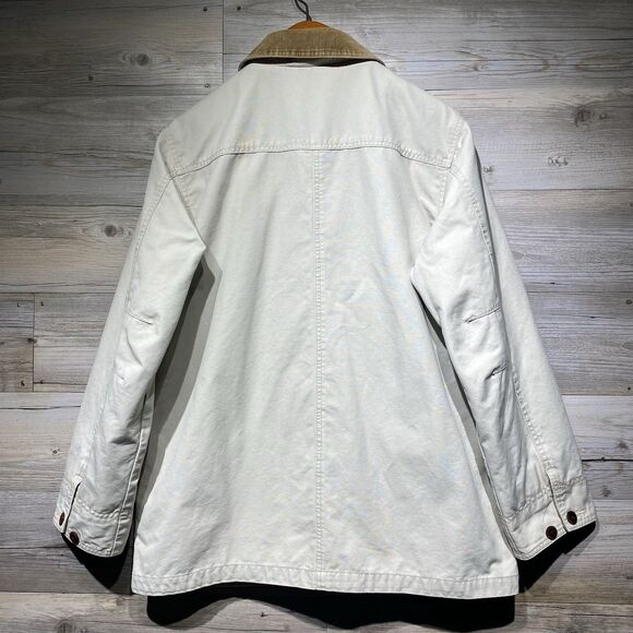 LL Bean Vintage Barn Coat Chore Flannel Lined Jacket Corduroy Trim Womens Medium - Picture 3 of 11